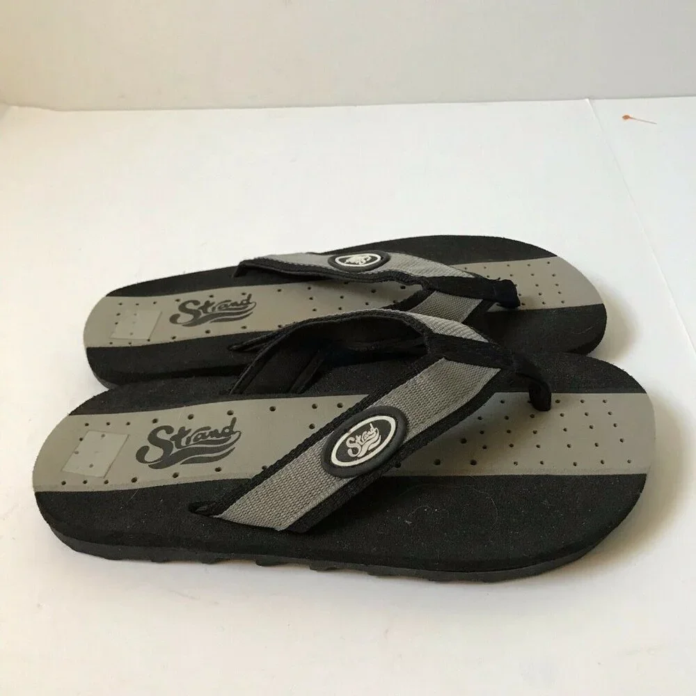 Strand‎  vintage flip flops thong sandals black foam fabric strap Men Size 8/9